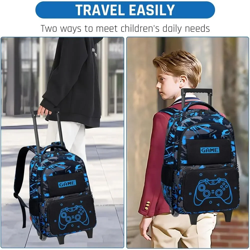 Boys Rolling Backpack for Kids Gamer Roller School Bookbag Aged 6-18